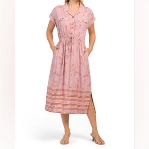 Lucky Brand Pink Floral Midi Shirt Dress